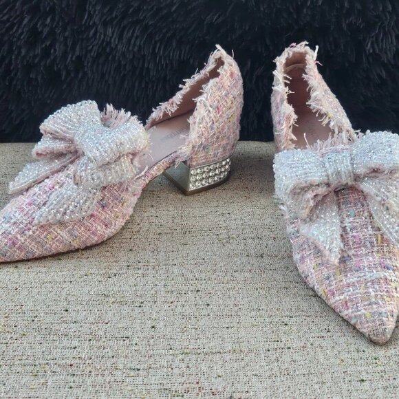 Jeffrey Campbell Women Sandal Shoe Block Heel Pumps in Pink Tweed Size 39 8.5US - Picture 2 of 12